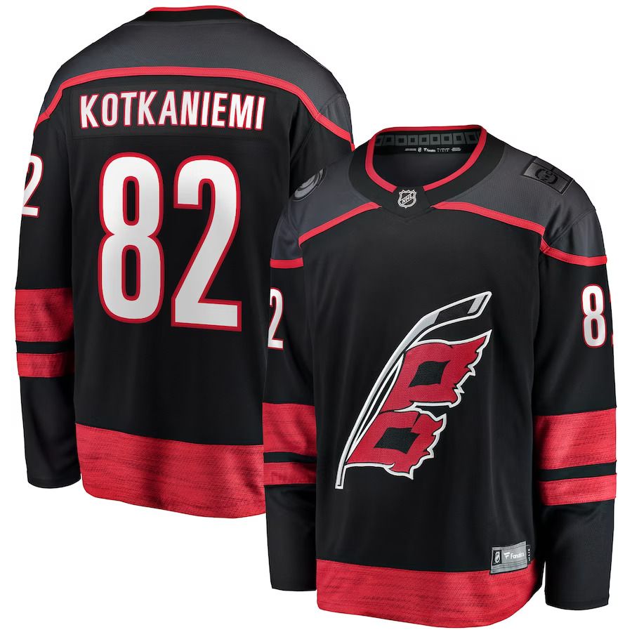 Men Carolina Hurricanes 82 Jesperi Kotkaniemi Fanatics Branded Black Home Breakaway Player NHL Jersey